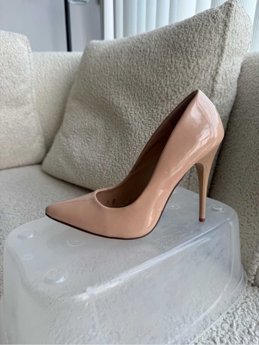 Size 7 Nude Patent Pointed-Toe Stiletto Pump